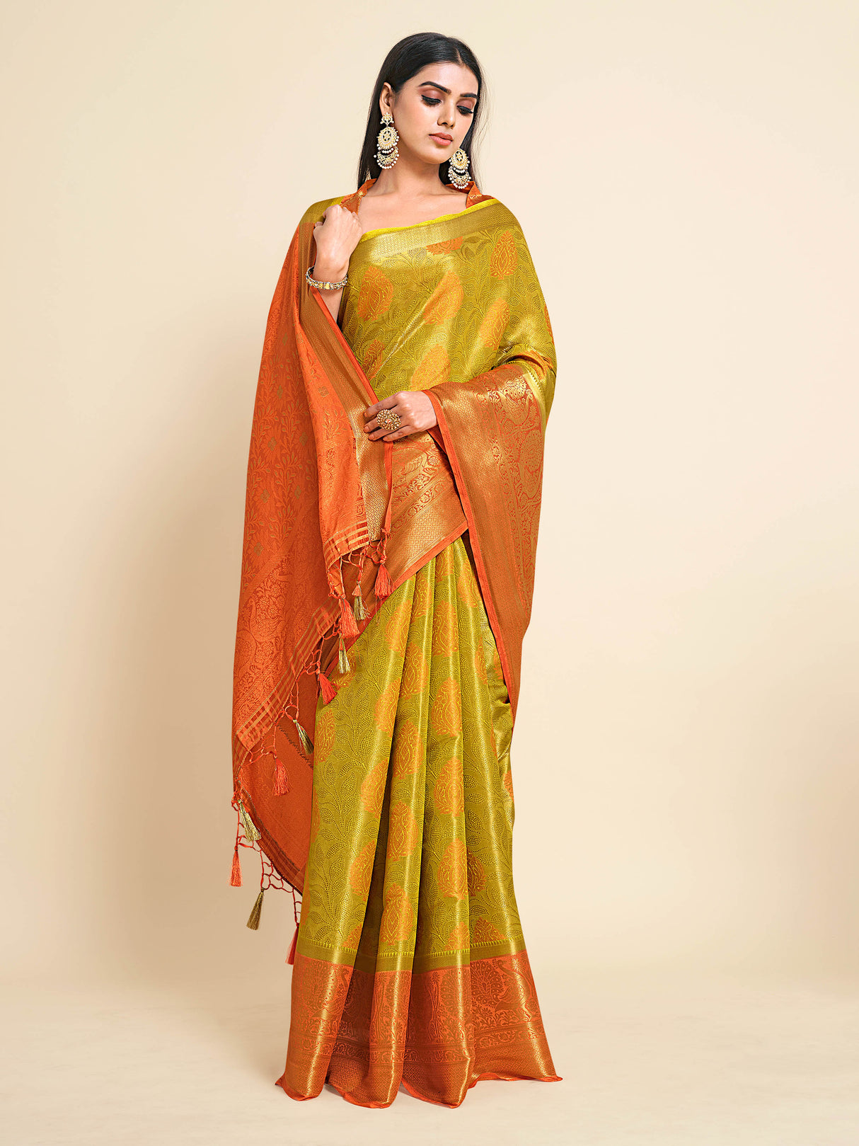 Mimosa Womens Art Silk Saree Kanjivaram Yellow Color