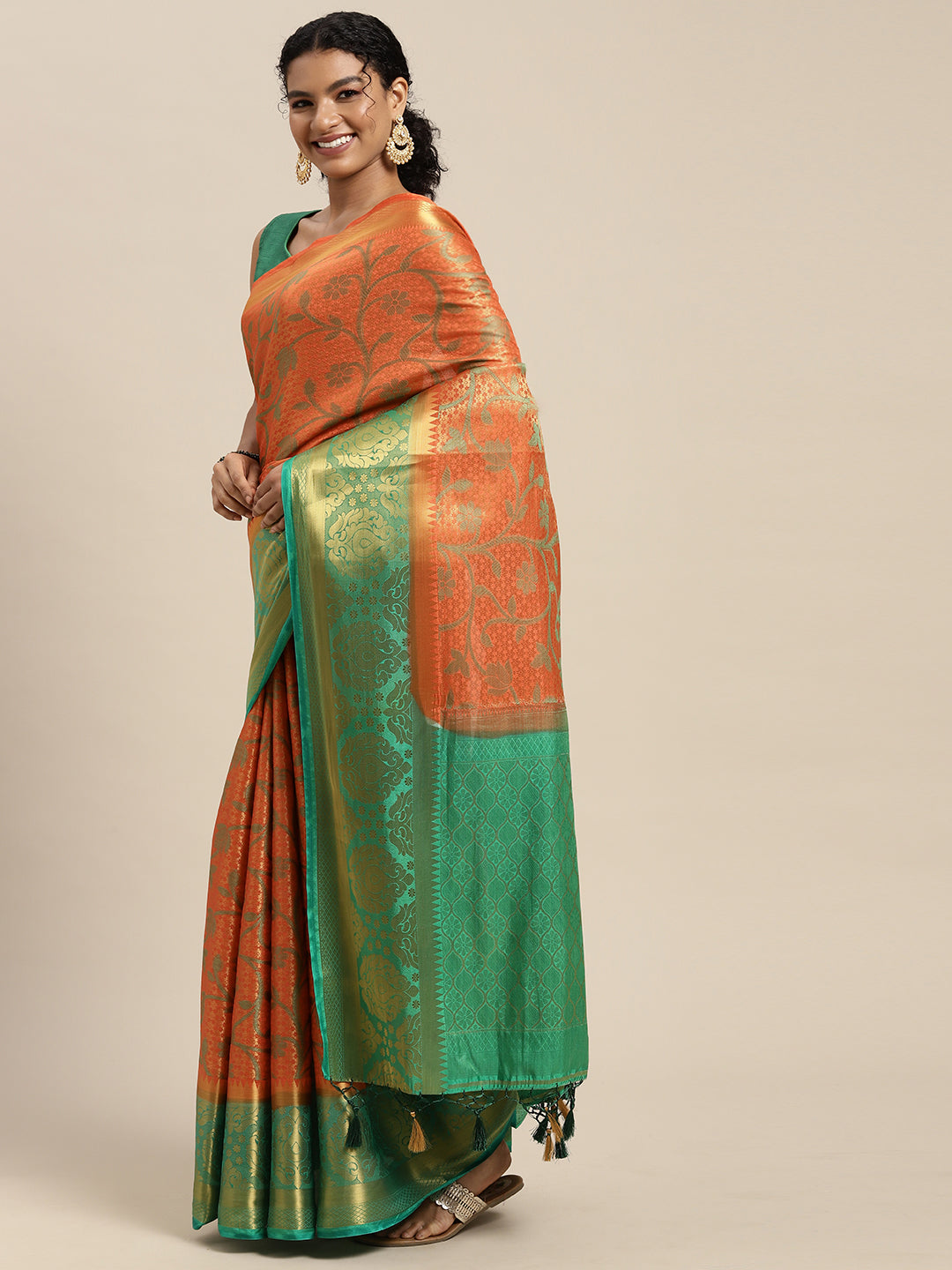 Mimosa Womens Art Silk Saree Kanjivaram Peach Color