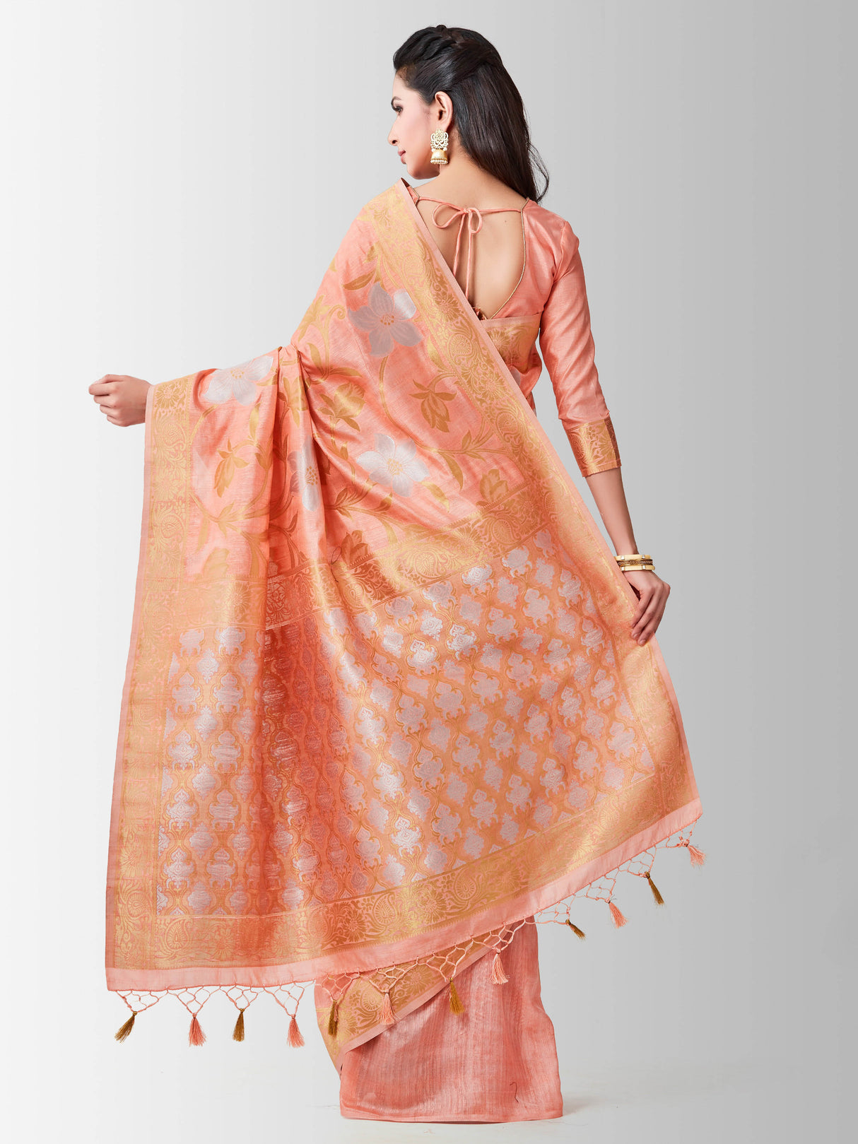 Mimosa Womens Art Silk Saree Kanjivaram Peach Color