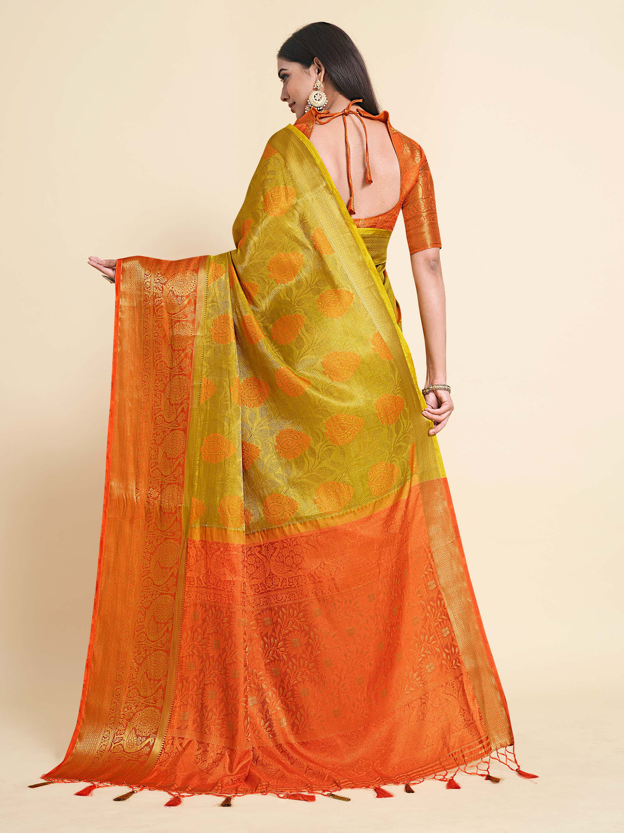 Mimosa Womens Art Silk Saree Kanjivaram Yellow Color