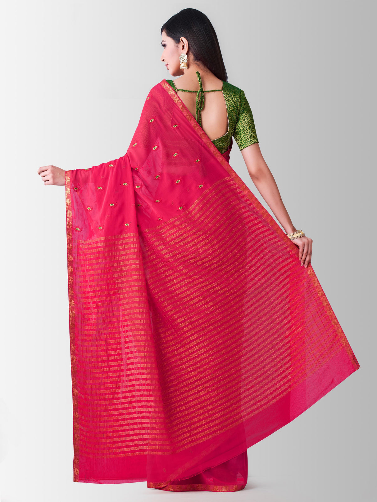 Mimosa Womens Chiffon Saree Banarasi Strawberry Color