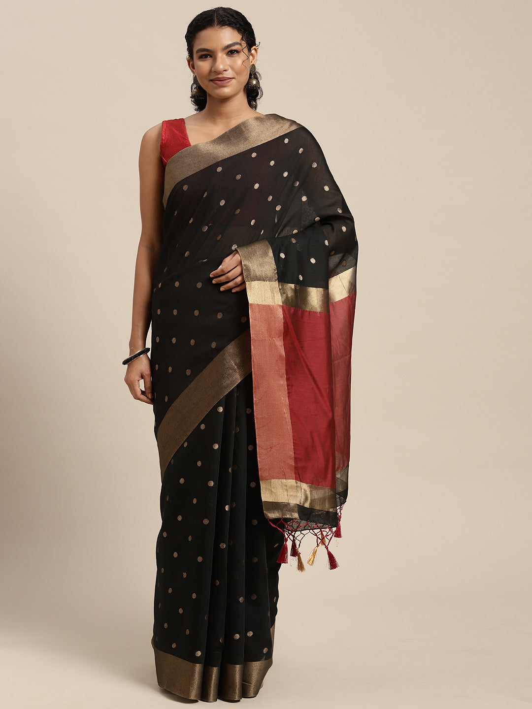 Mimosa Womens Art Silk Saree Banarasi style Black Color