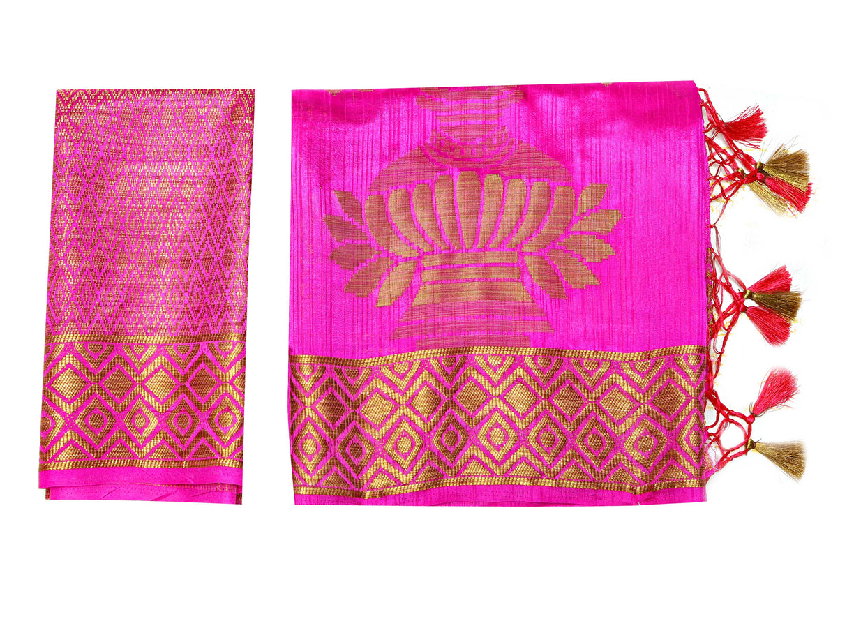 Mimosa Womens Art Silk Saree Kanjivaram Pink Color