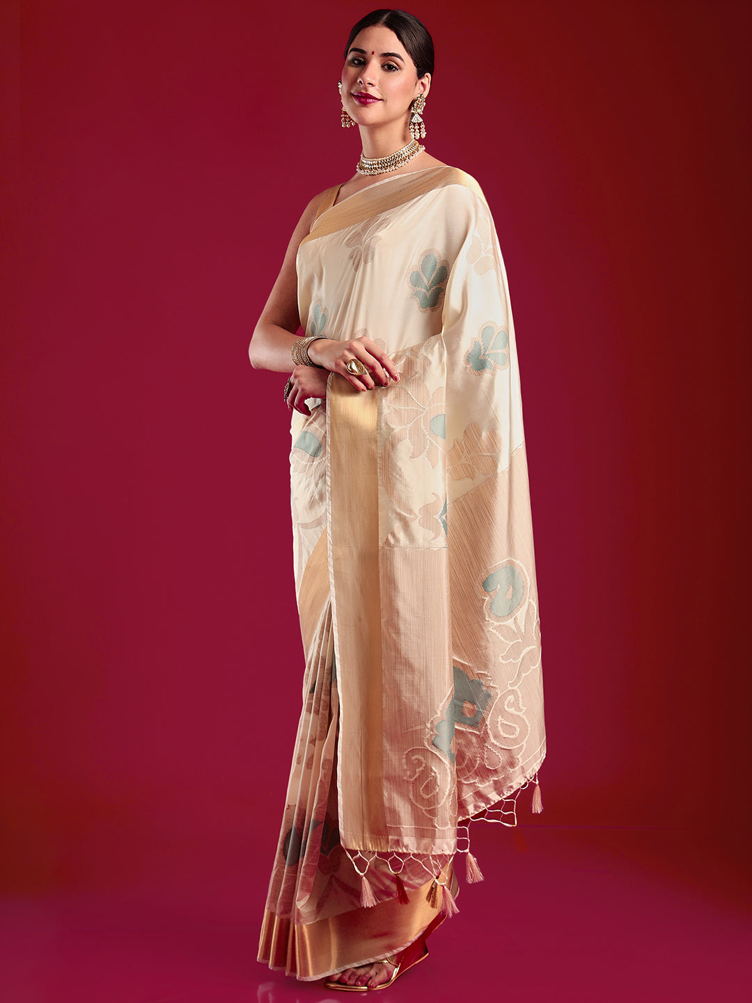 Mimosa Women's Woven Design Kanjivaram Art Silk Saree With Blouse Piece : SA00001184CRFREE