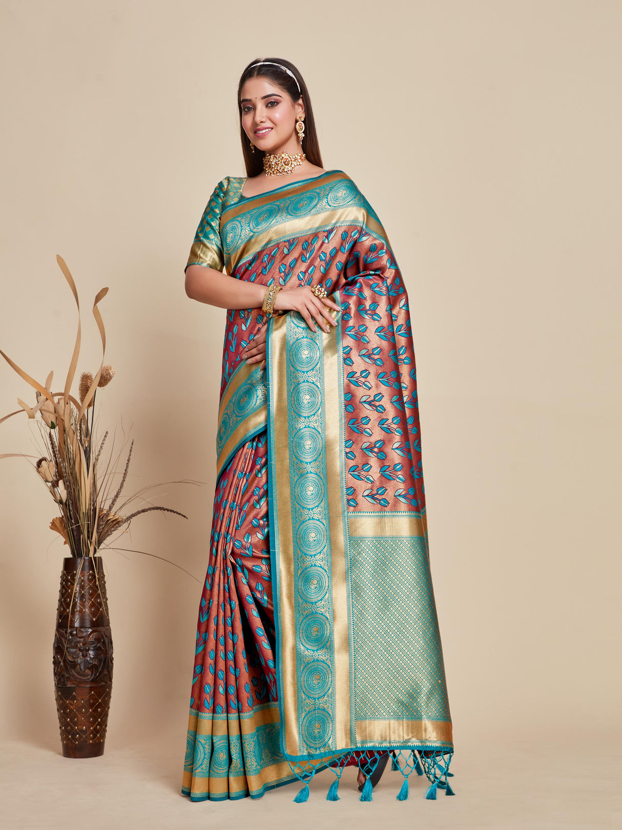 Mimosa Women's Woven Design Kanjivaram Art Silk Saree With Blouse Piece : SA00001144WN