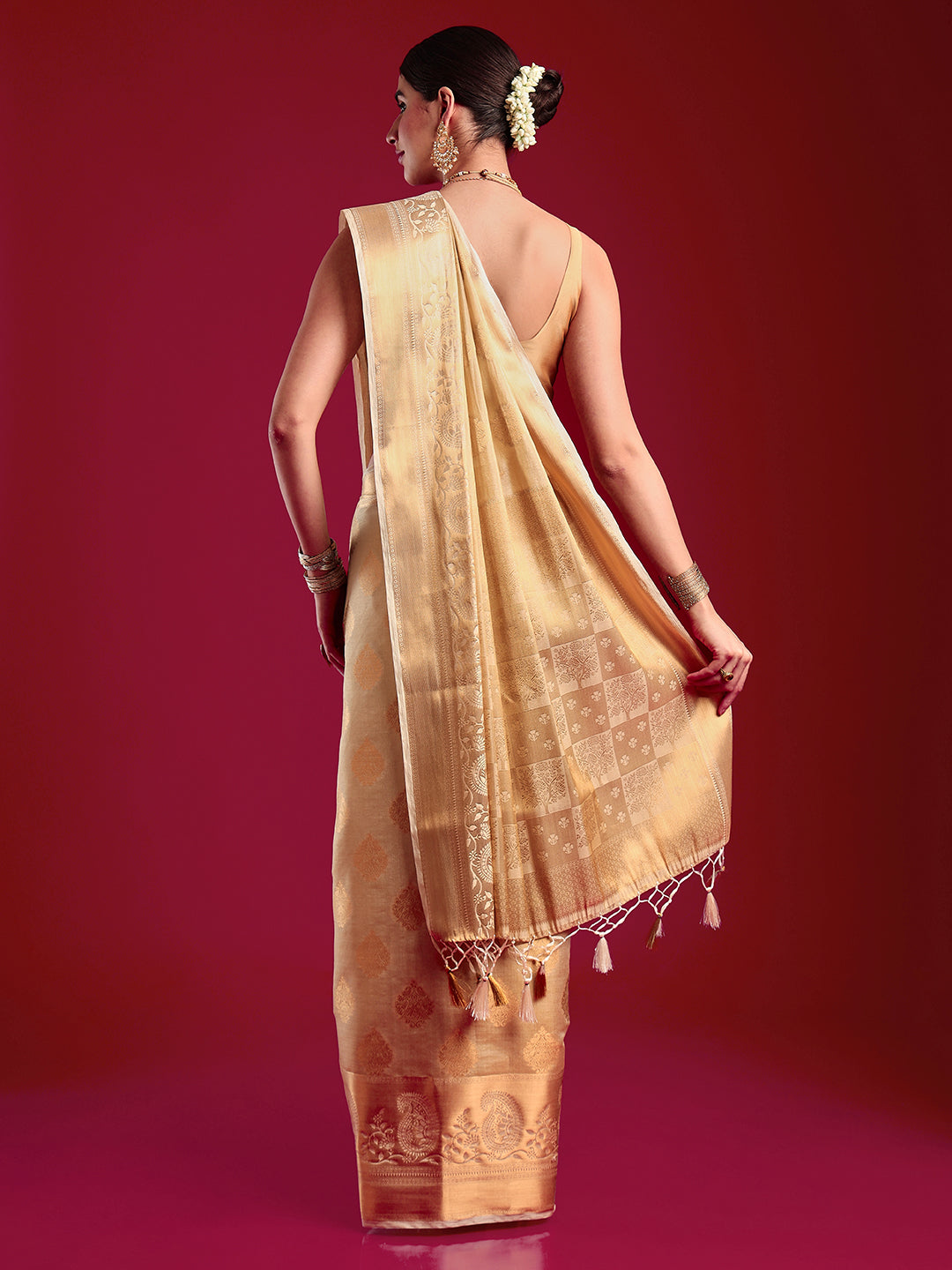 Mimosa Women's Woven Design Kanjivaram Art Silk Saree With Blouse Piece : SA00001196CRFREE