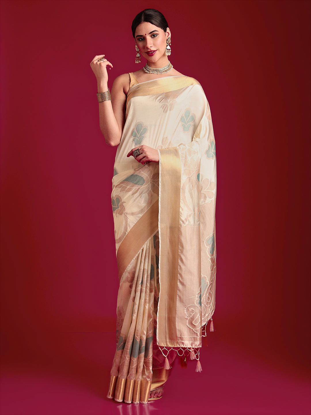 Mimosa Women's Woven Design Kanjivaram Art Silk Saree With Blouse Piece : SA00001184CRFREE