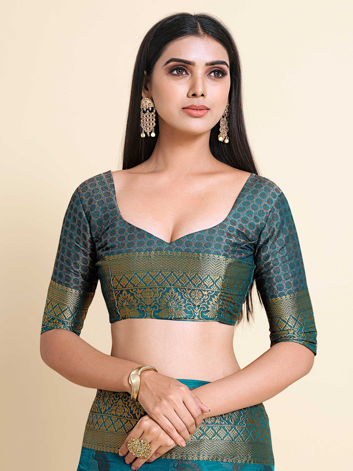 Mimosa Womens Art Silk Saree Kanjivaram Saffire Color