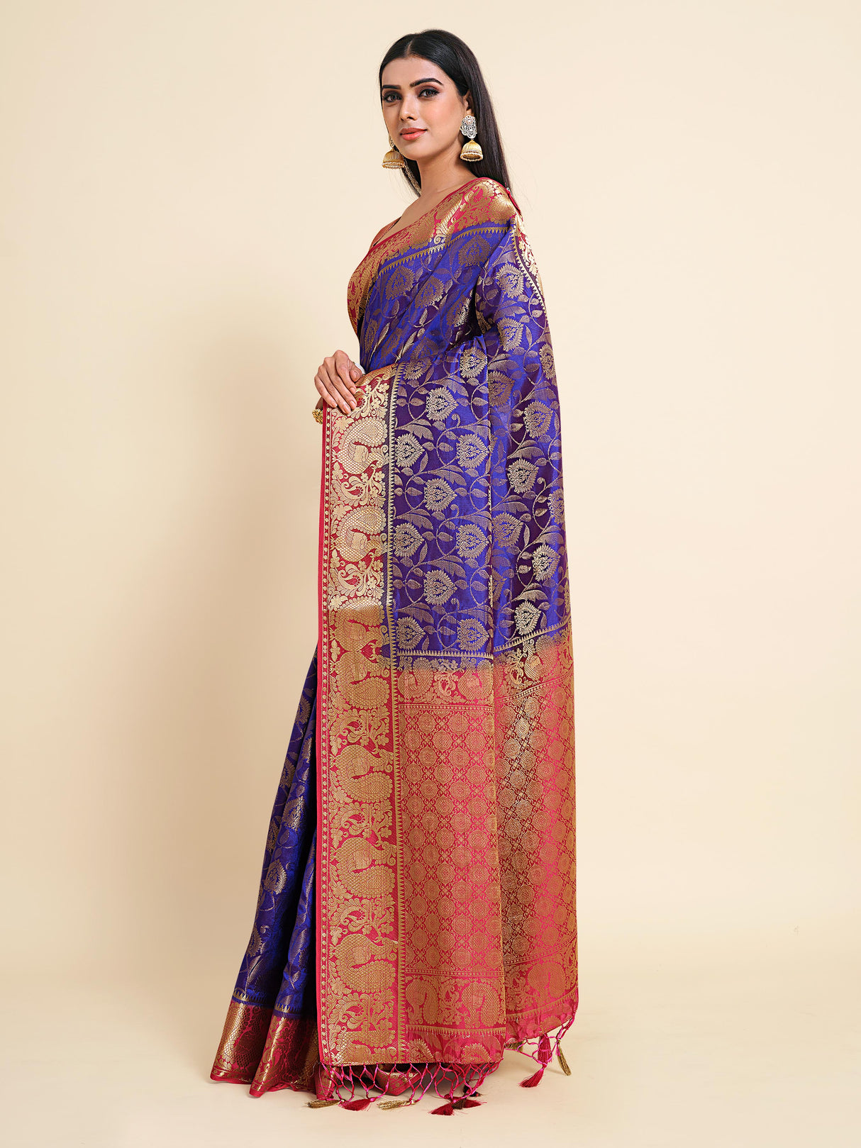 Mimosa Womens Art Silk Saree Kanjivaram Royal Blue Color