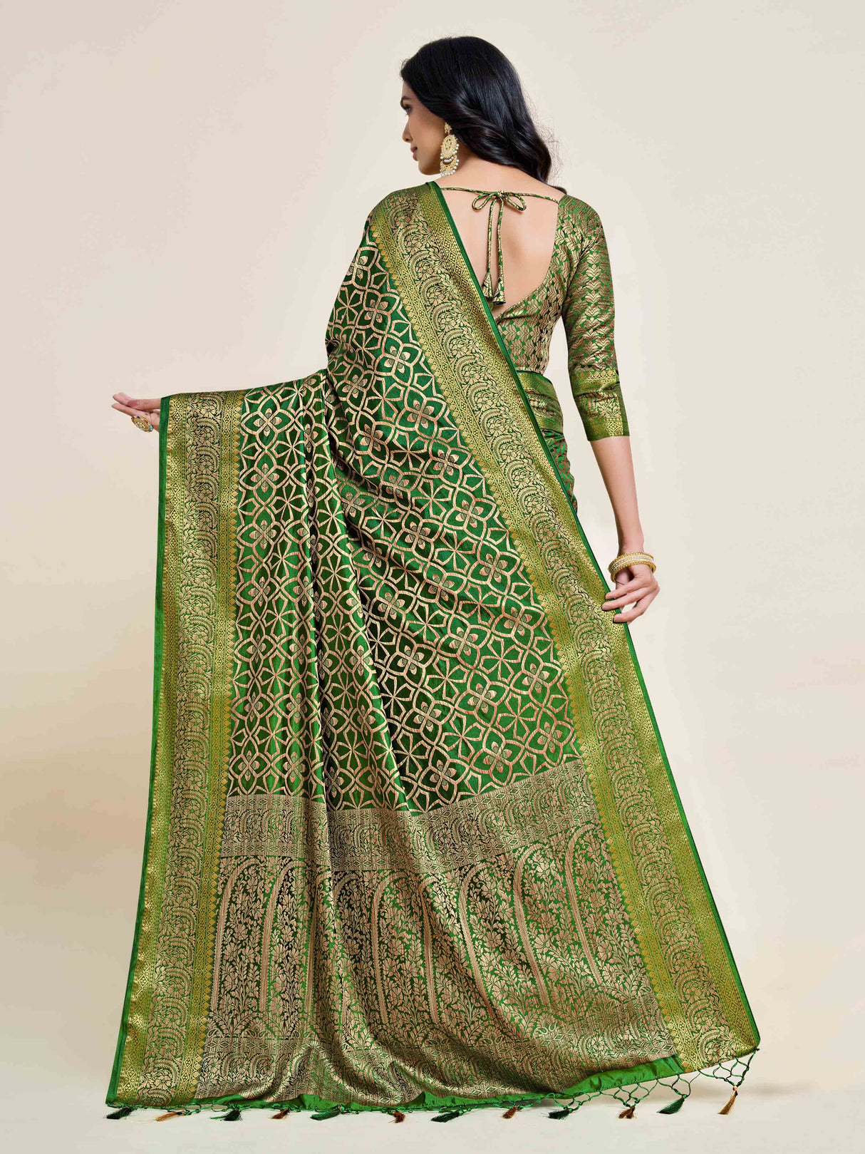 Mimosa Womens Art Silk Saree Kanjivaram Green Color