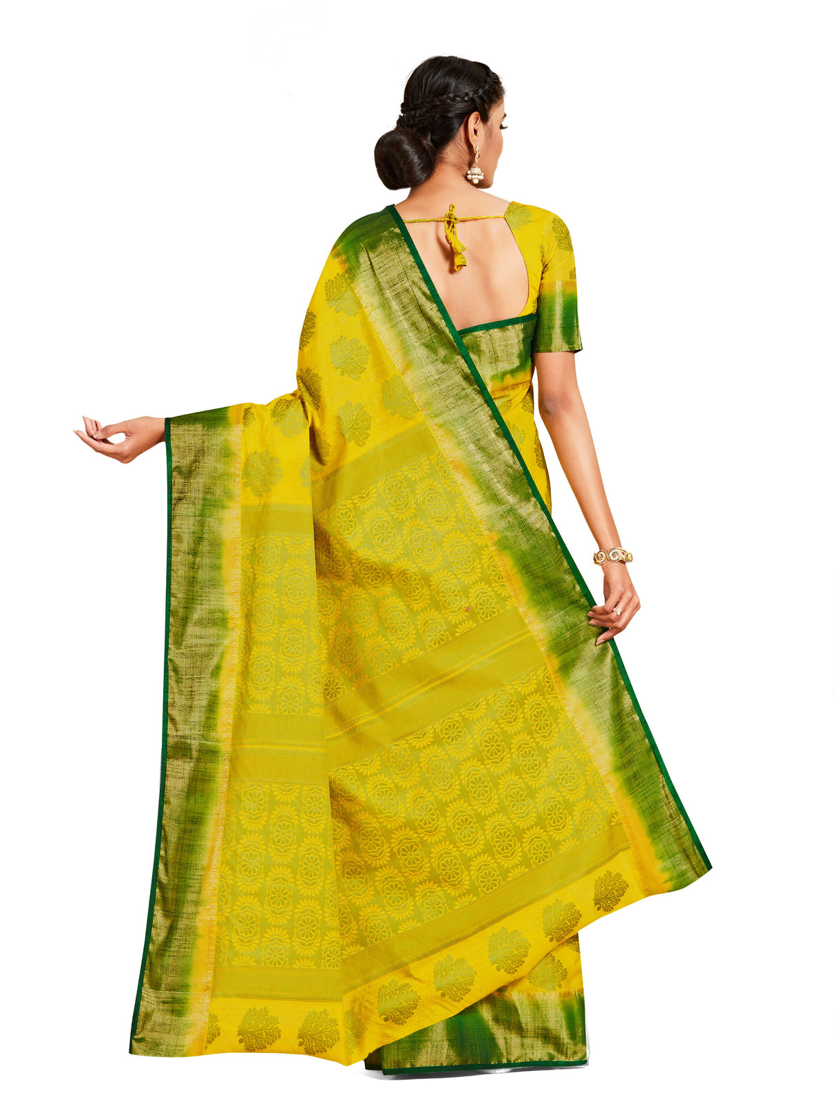 Mimosa Womens Art Silk Saree Kanjivaram Gold Color