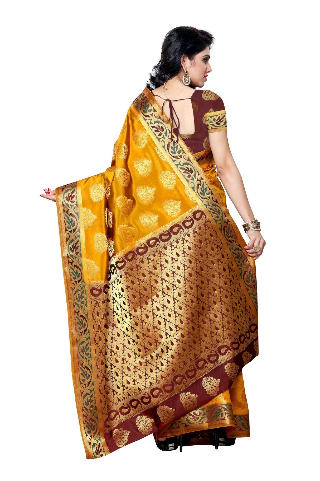 Mimosa Womens Art Silk Saree Kanjivaram Mustard Color