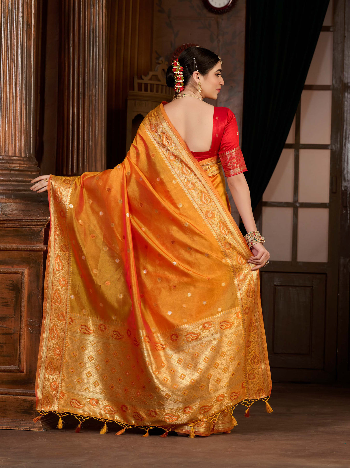 Mimosa Women's Woven Design Kanjivaram Art Silk Saree With Blouse Piece : SA0000868GD