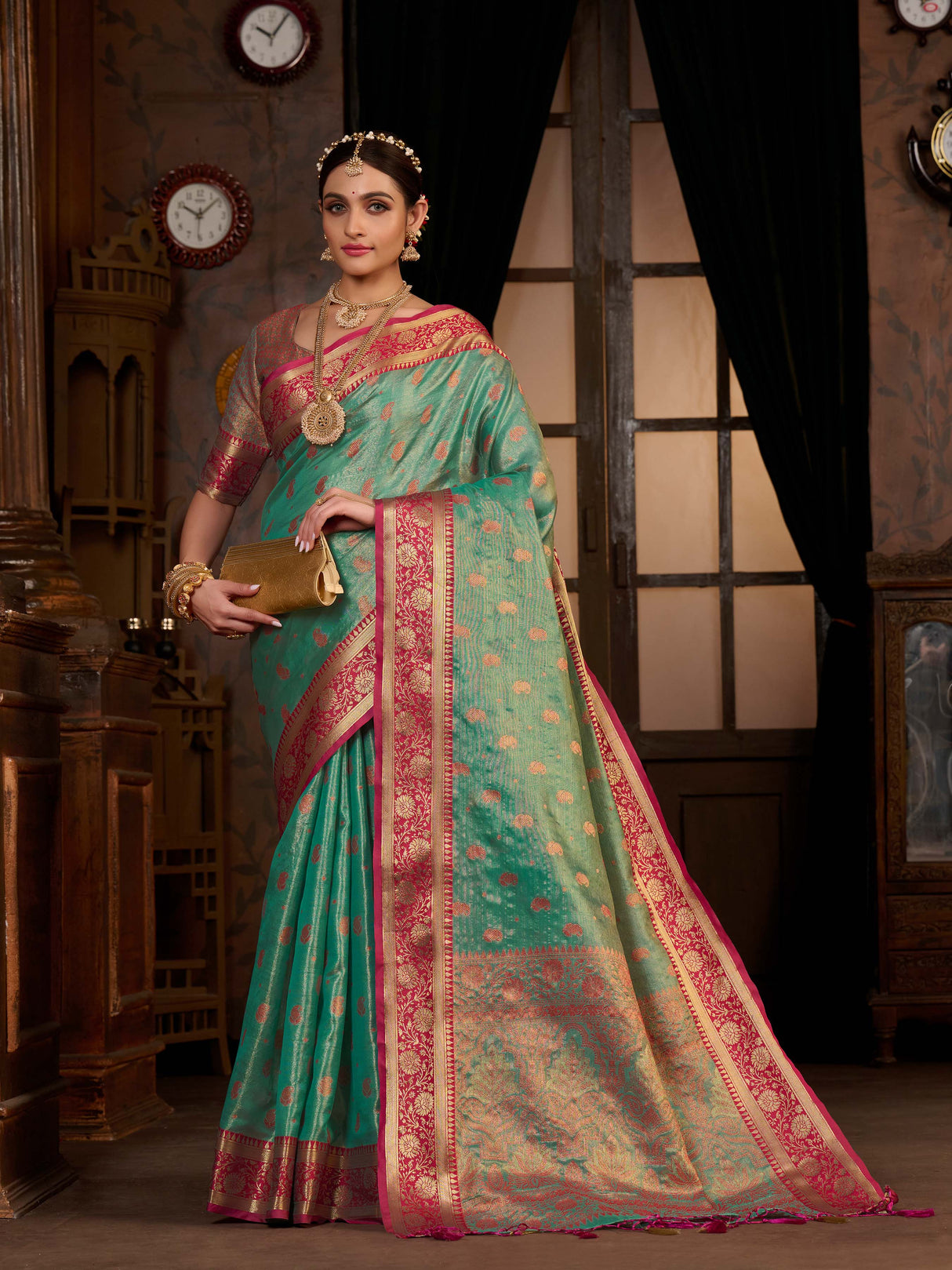 Mimosa Women's Woven Design Kanjivaram Art Silk Saree With Blouse Piece : SA0000943SF