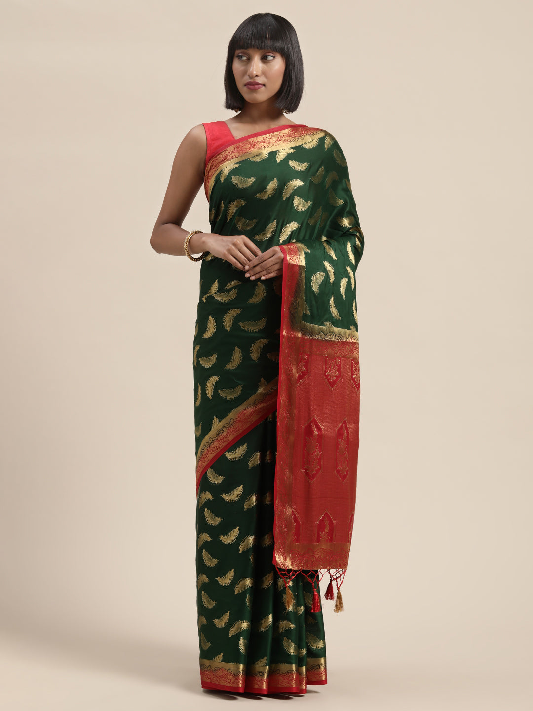Mimosa Womens Crepe Saree Mysore Silk BGreen Color