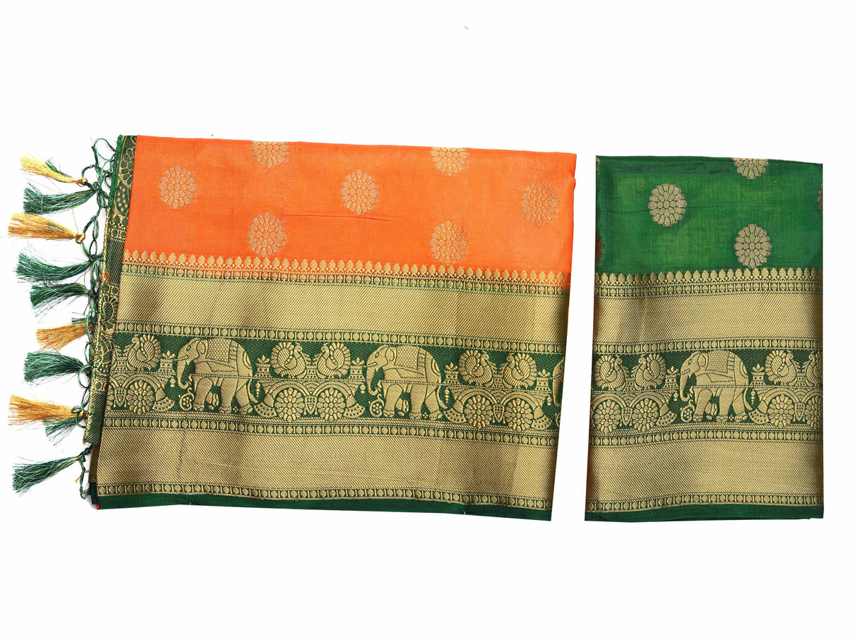 Mimosa Womens Art Silk Saree Kanjivaram Peach Color