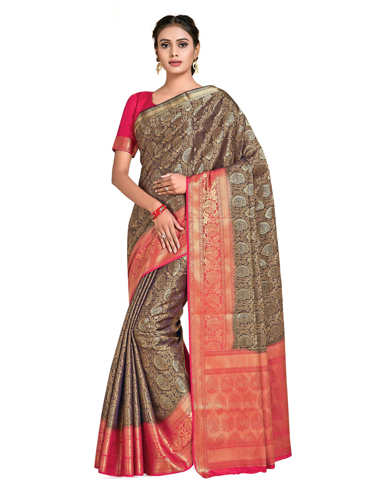 Mimosa Womens Art Silk Saree Kanjivaram Navy Blue Color