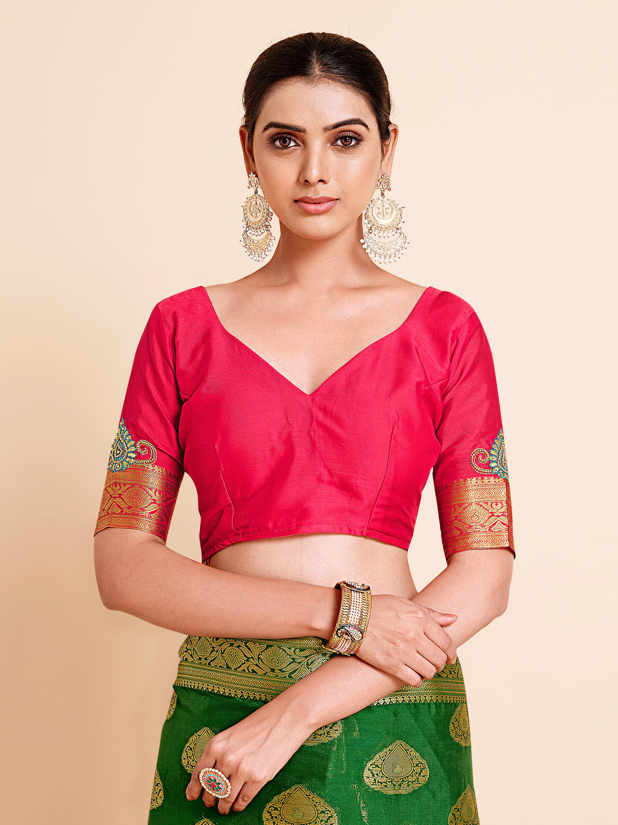 Mimosa Womens Crepe Saree Mysore Silk BGreen Color