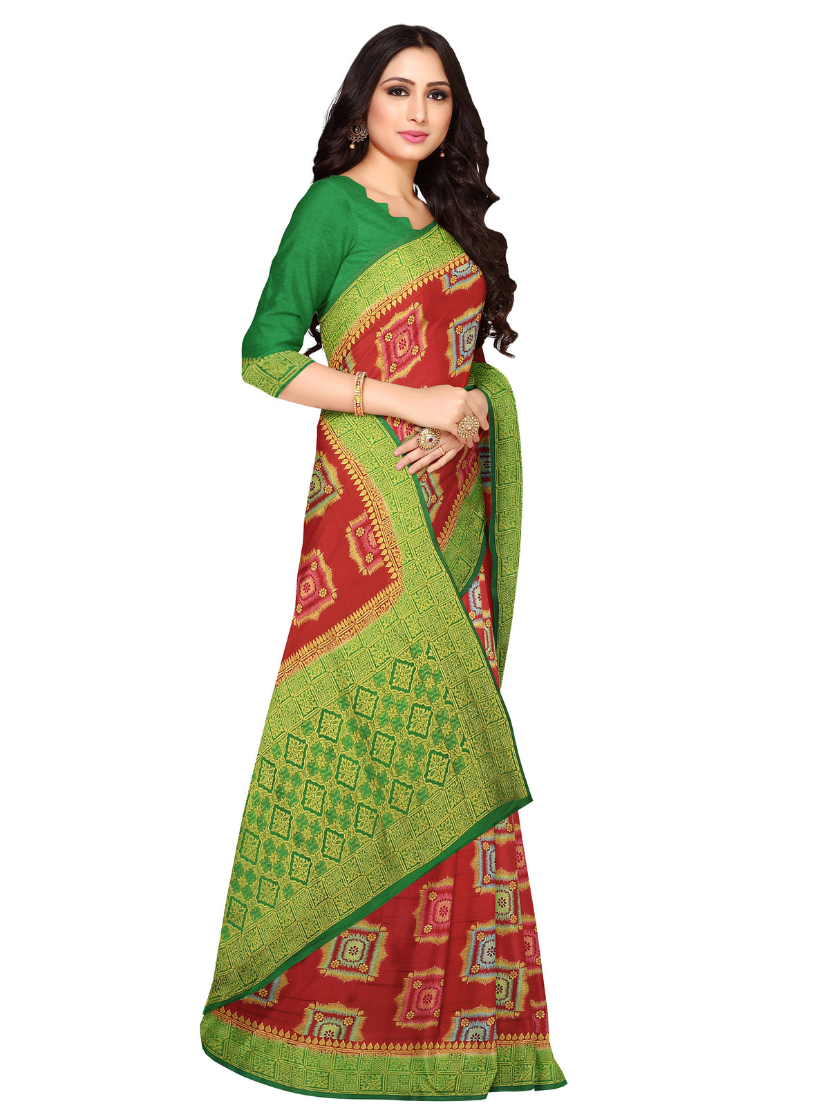 Mimosa Womens Art Silk Saree Patola Maroon Color