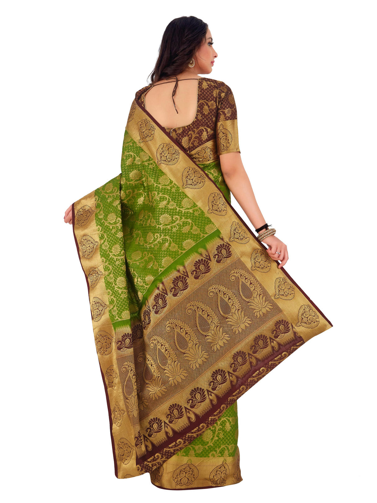 Mimosa Womens Art Silk Saree Kanjivaram Olive Color