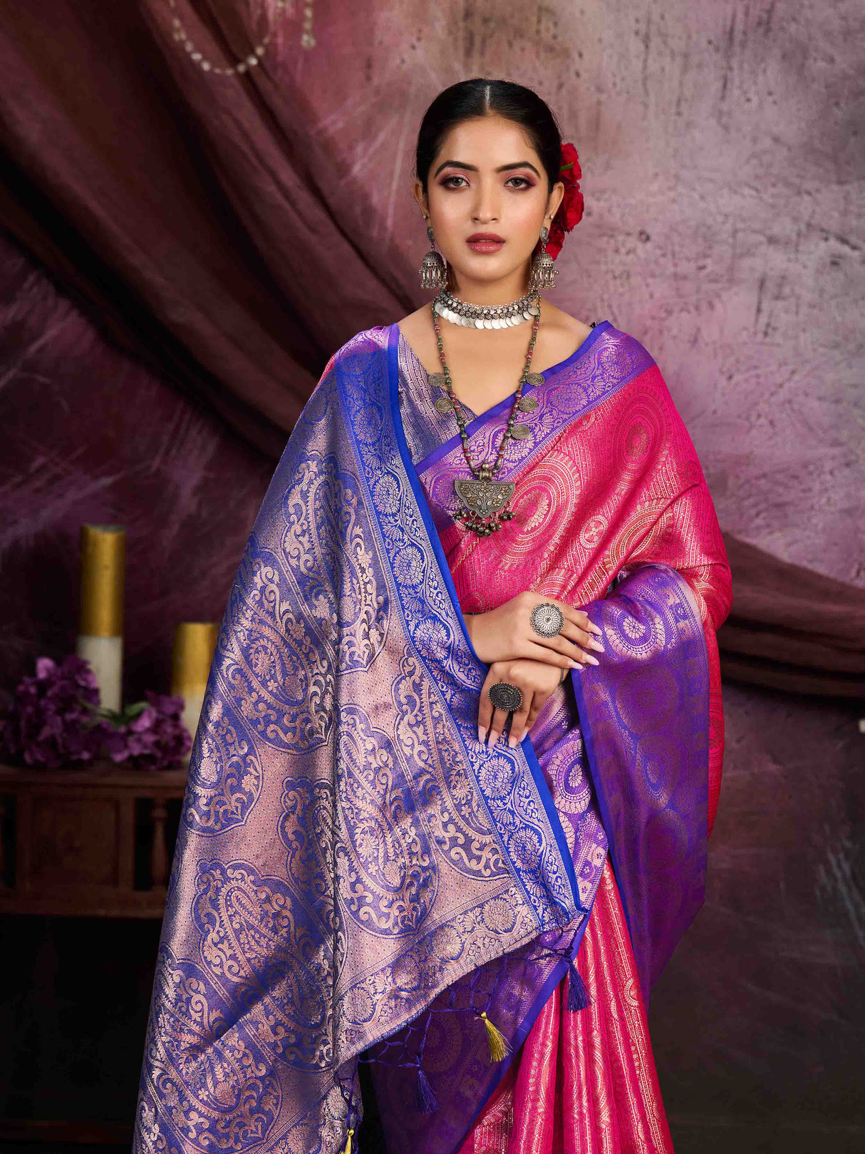 Mimosa Women's Woven Design Kanjivaram Art Silk Saree With Blouse Piece : SA0000912RN