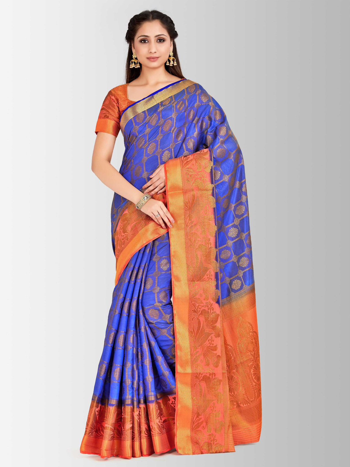 Mimosa Womens Art Silk Saree Kanjivaram Royal Blue Color