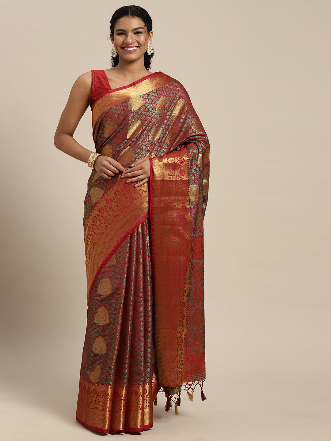 Mimosa Womens Art Silk Saree Kanjivaram Maroon Color