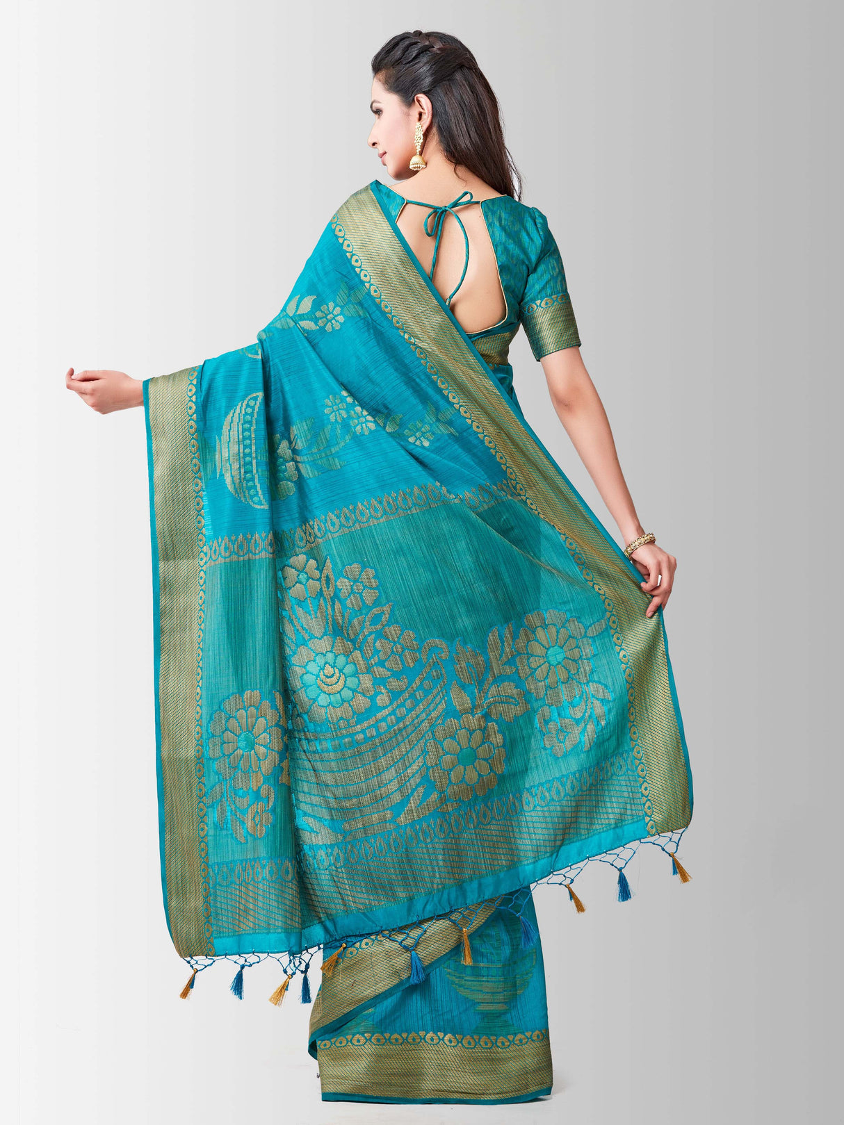 Mimosa Womens Art Silk Saree Kanjivaram Saffire Color