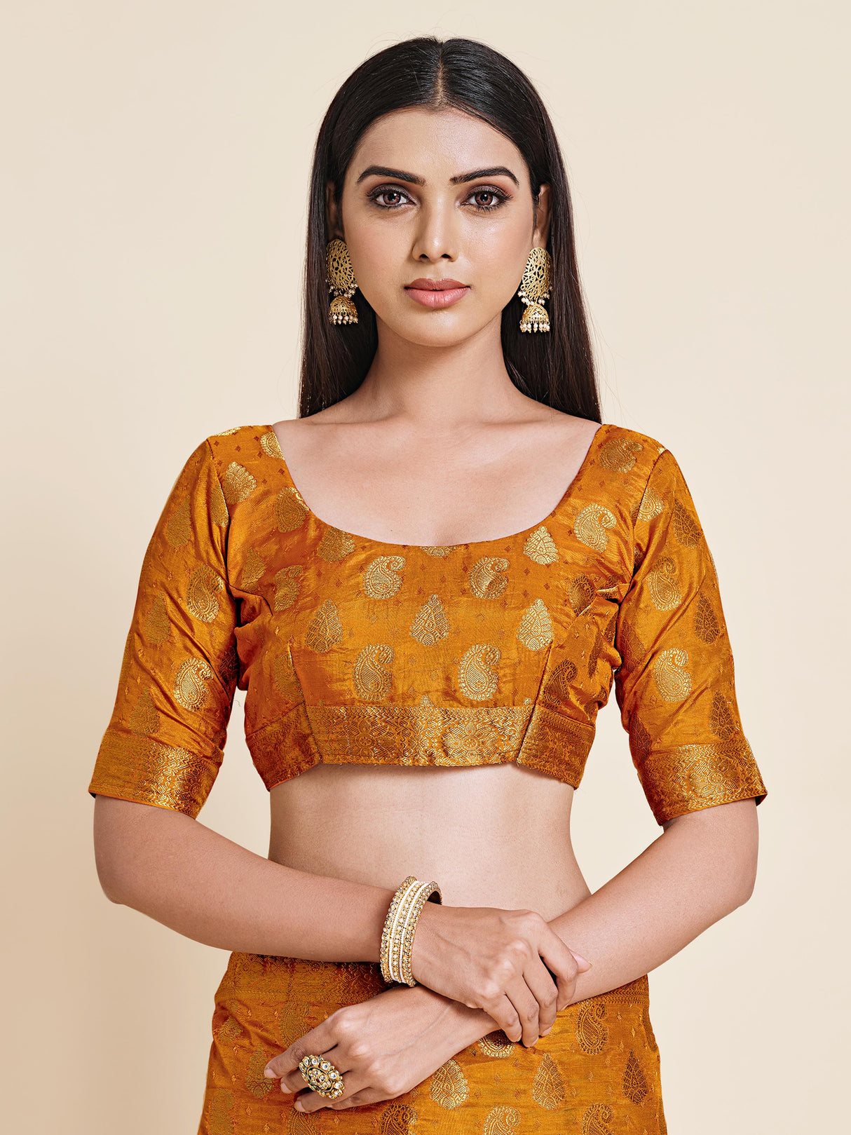 Mimosa Womens Art Silk Saree Kanjivaram Mustard Color