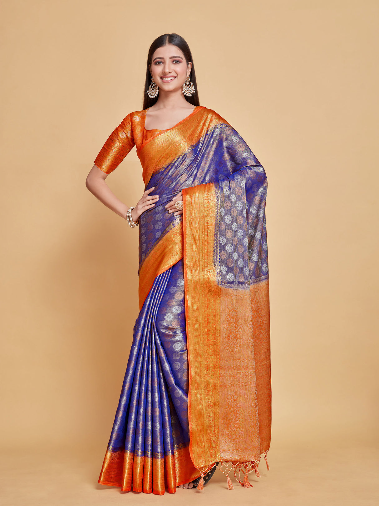 Mimosa Women's Woven Design Kanjivaram Style Art Silk Saree With Blouse Piece : SA0000410RBFREE