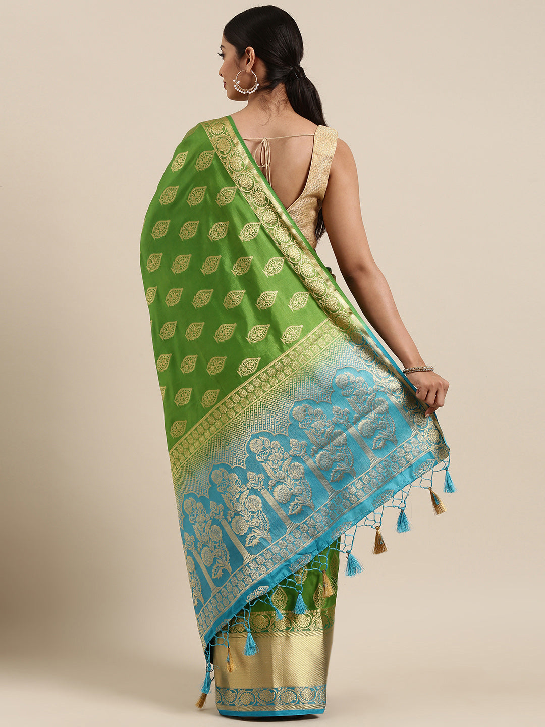 Mimosa Womens Art Silk Saree Kanjivaram Olive Color