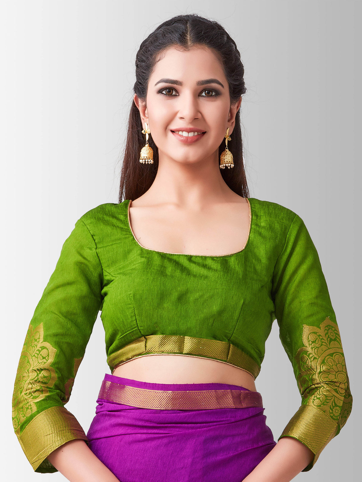 Mimosa Womens Linen Saree Kanjivaram style Mejanta Color