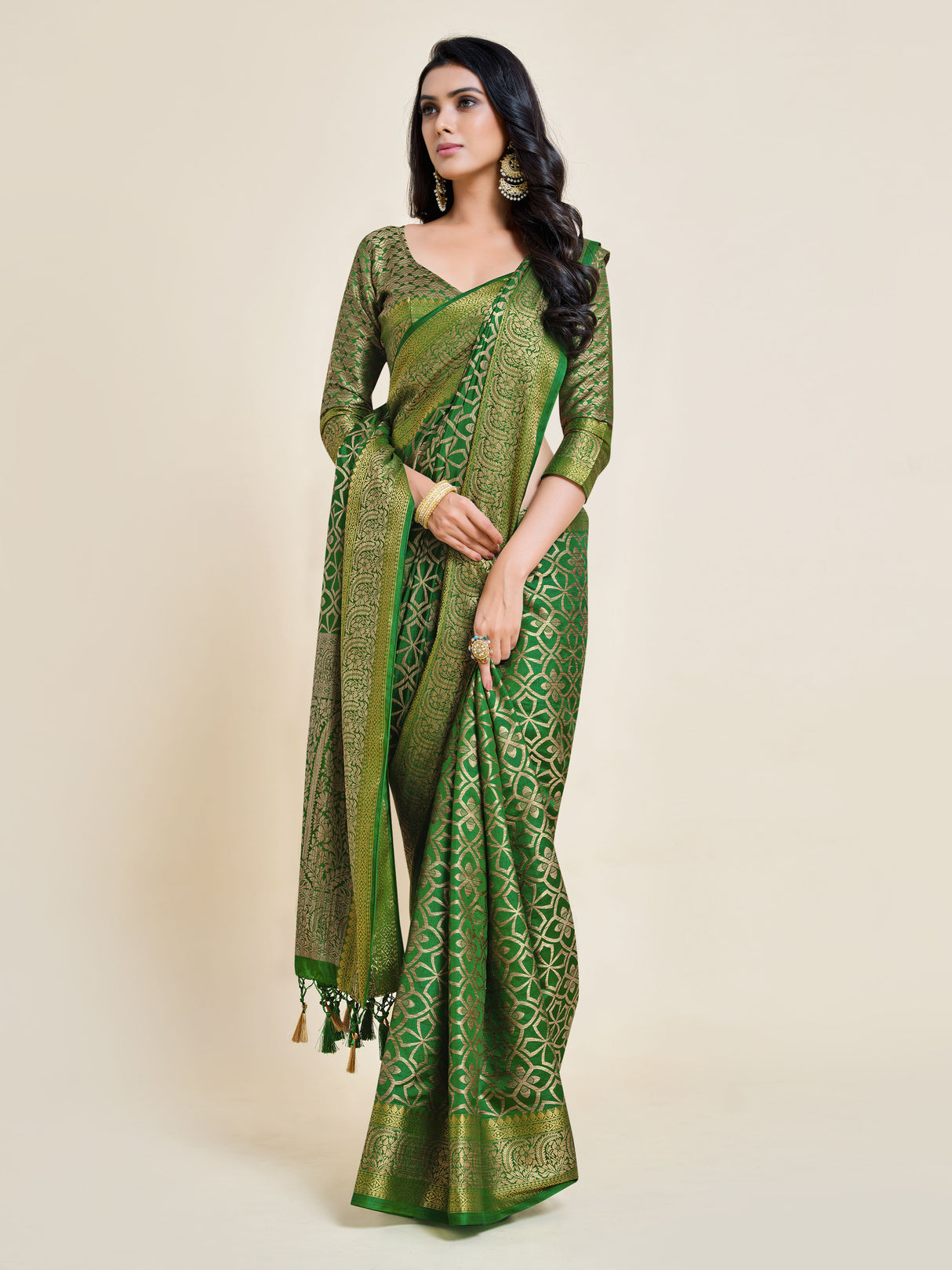 Mimosa Womens Art Silk Saree Kanjivaram Green Color