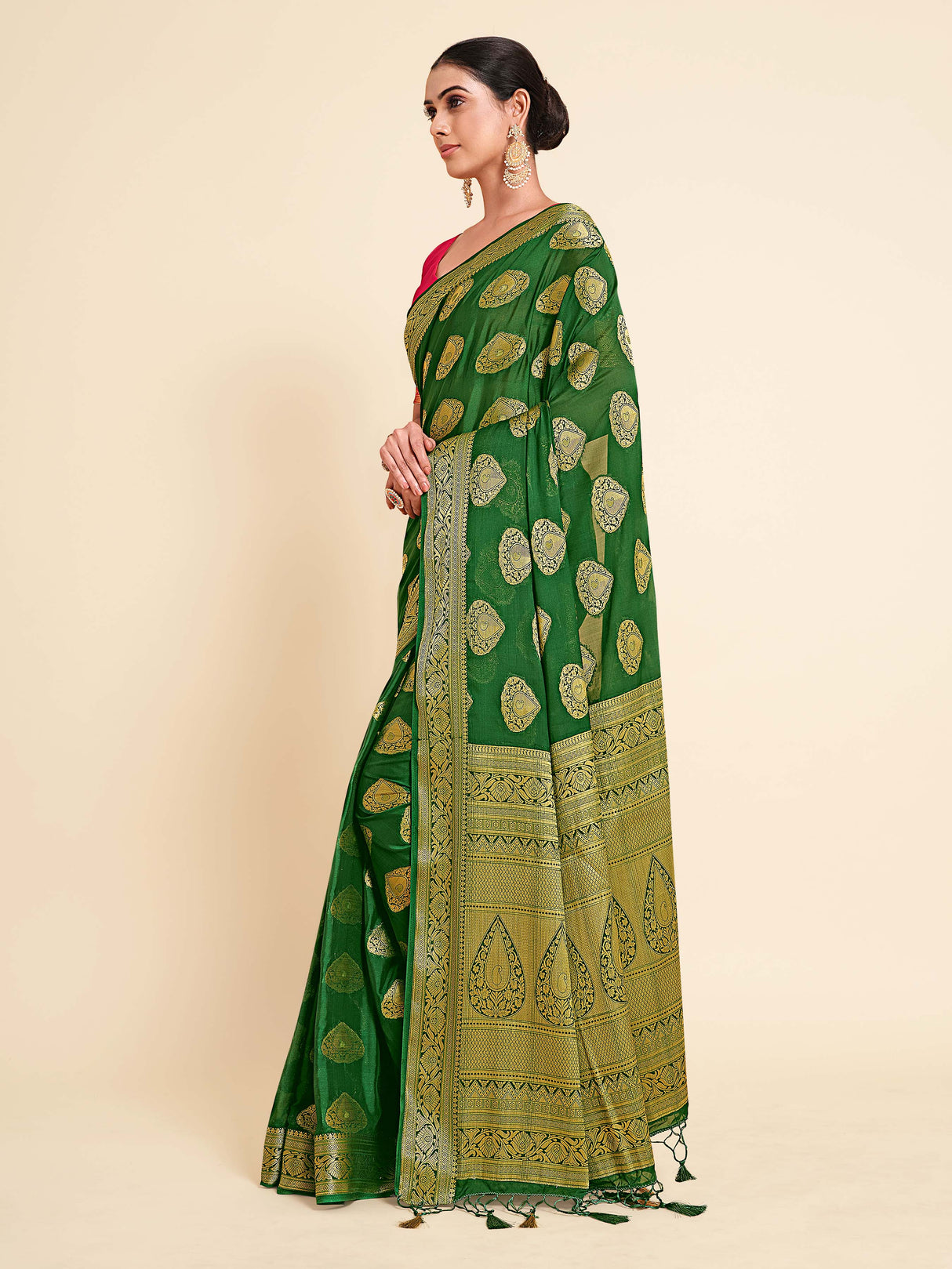 Mimosa Womens Crepe Saree Mysore Silk BGreen Color