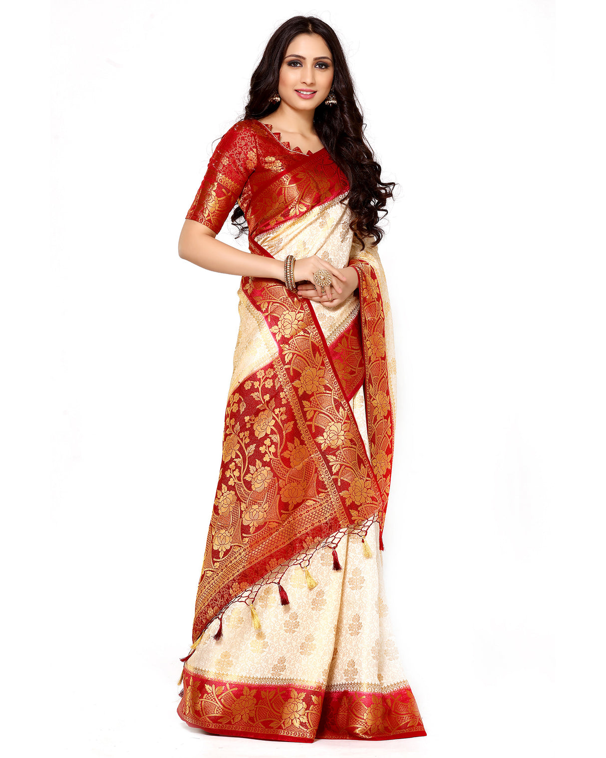 Mimosa Womens Art Silk Saree Kanjivaram Halfwhite Color