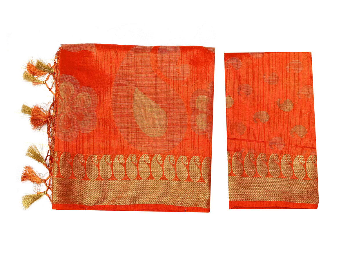 Mimosa Womens Art Silk Saree Kanjivaram Orange Color