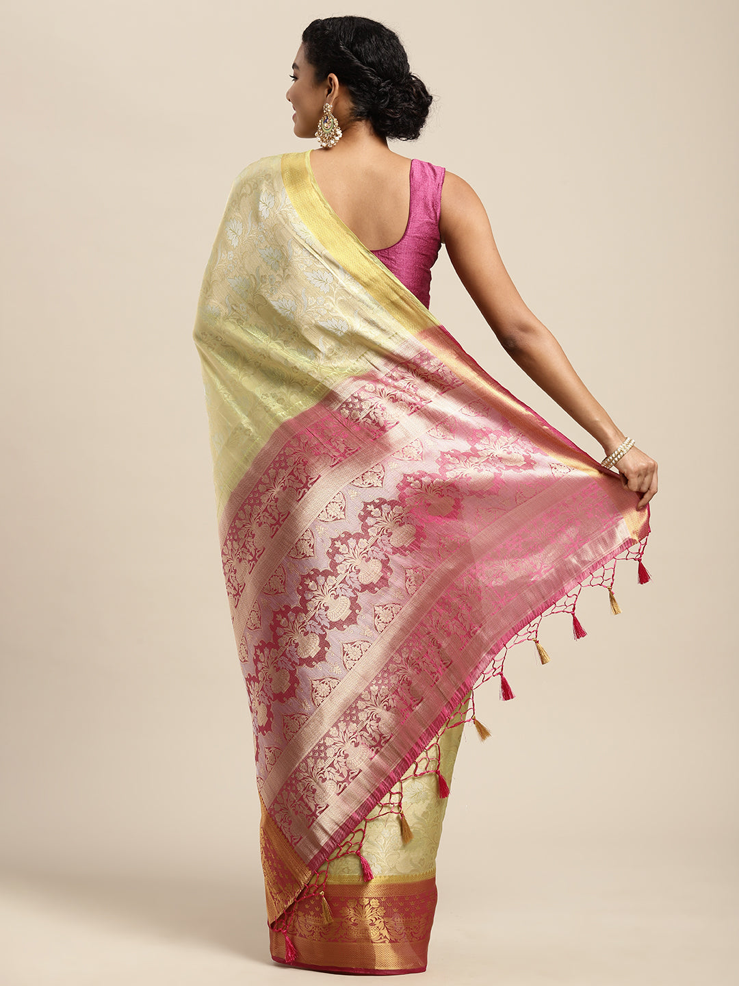 Mimosa Womens Art Silk Saree Banarasi Pista Color