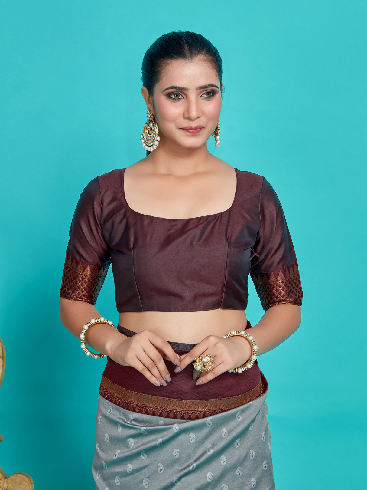 Mimosa Women's Woven Design Kanjivaram Style Art Silk Saree With Blouse Piece : SA00001387GYFREE