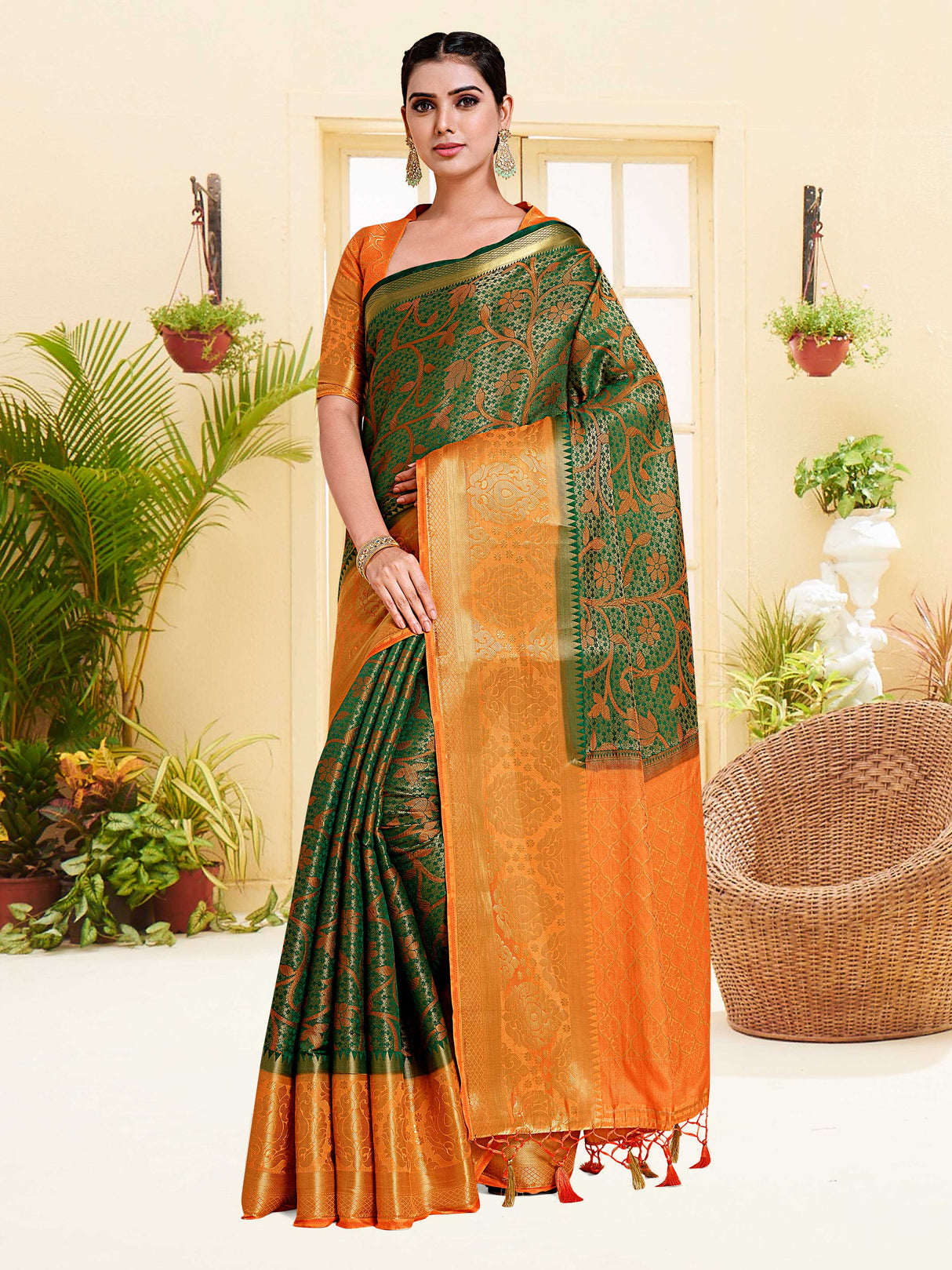Mimosa Womens Art Silk Saree Kanjivaram Green Color