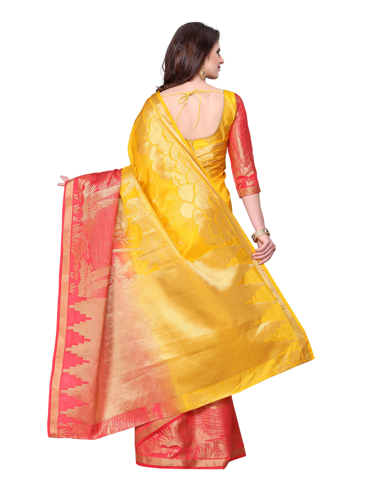 Mimosa Womens Art Silk Saree Kanjivaram Gold Color