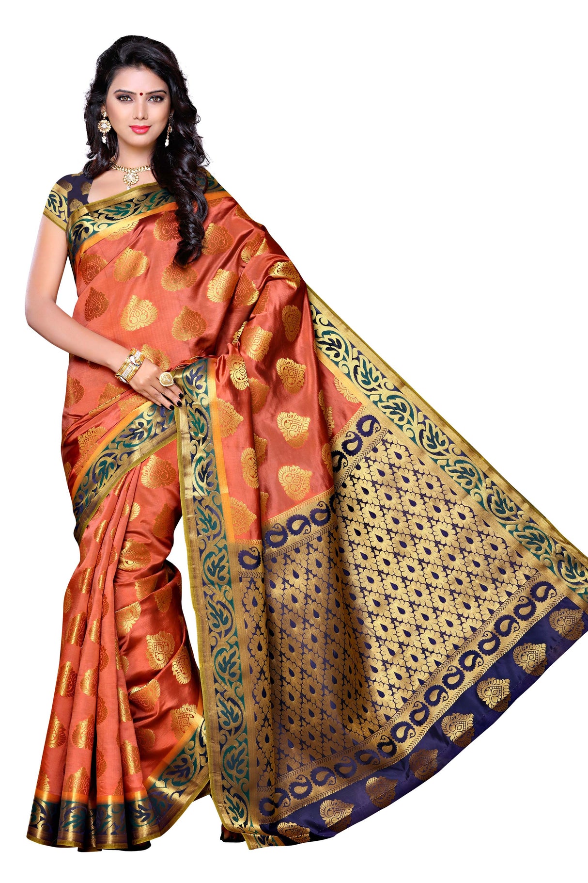 Mimosa Womens Art Silk Saree Kanjivaram Peach Color