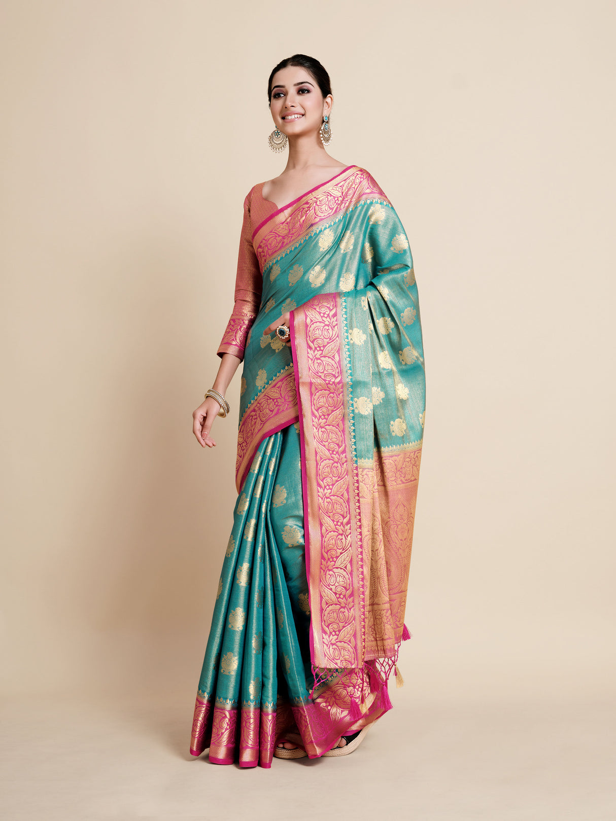 Mimosa Womens Art Silk Saree Kanjivaram Ananda Color