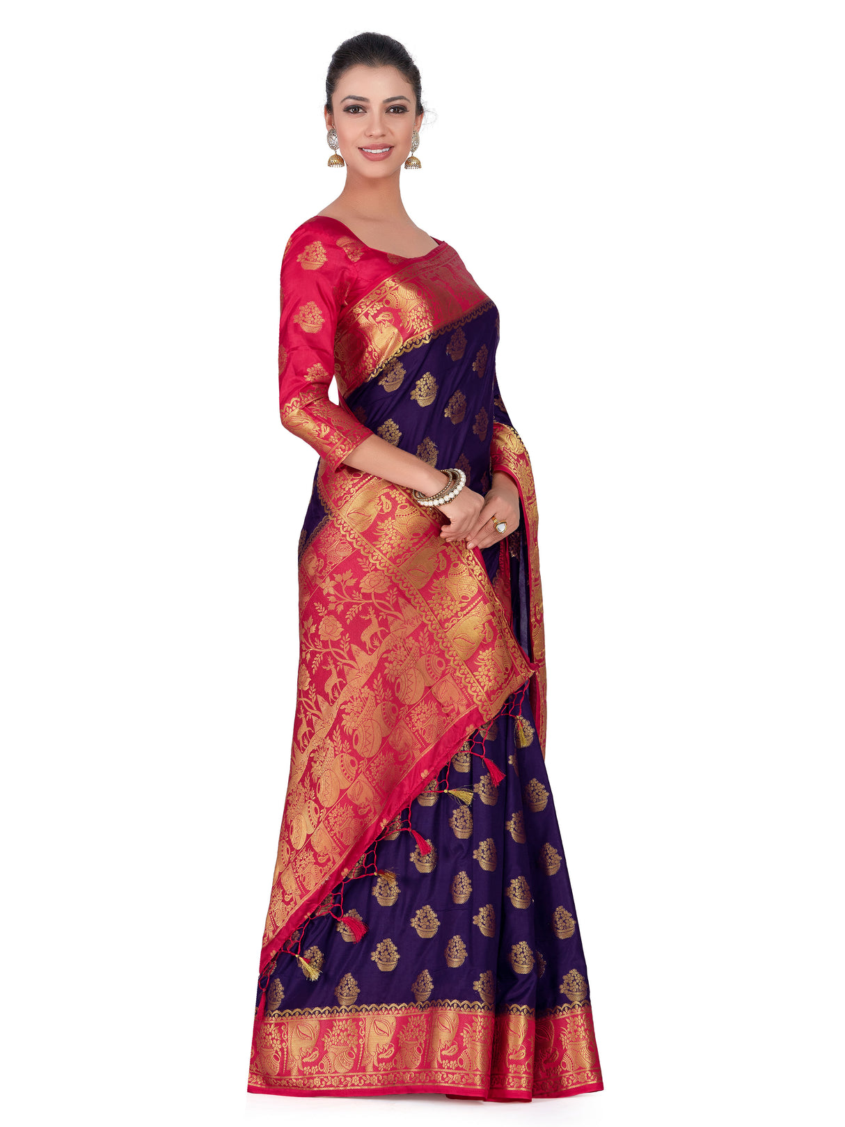 Mimosa Womens Art Silk Saree Kanjivaram Navy Blue Color