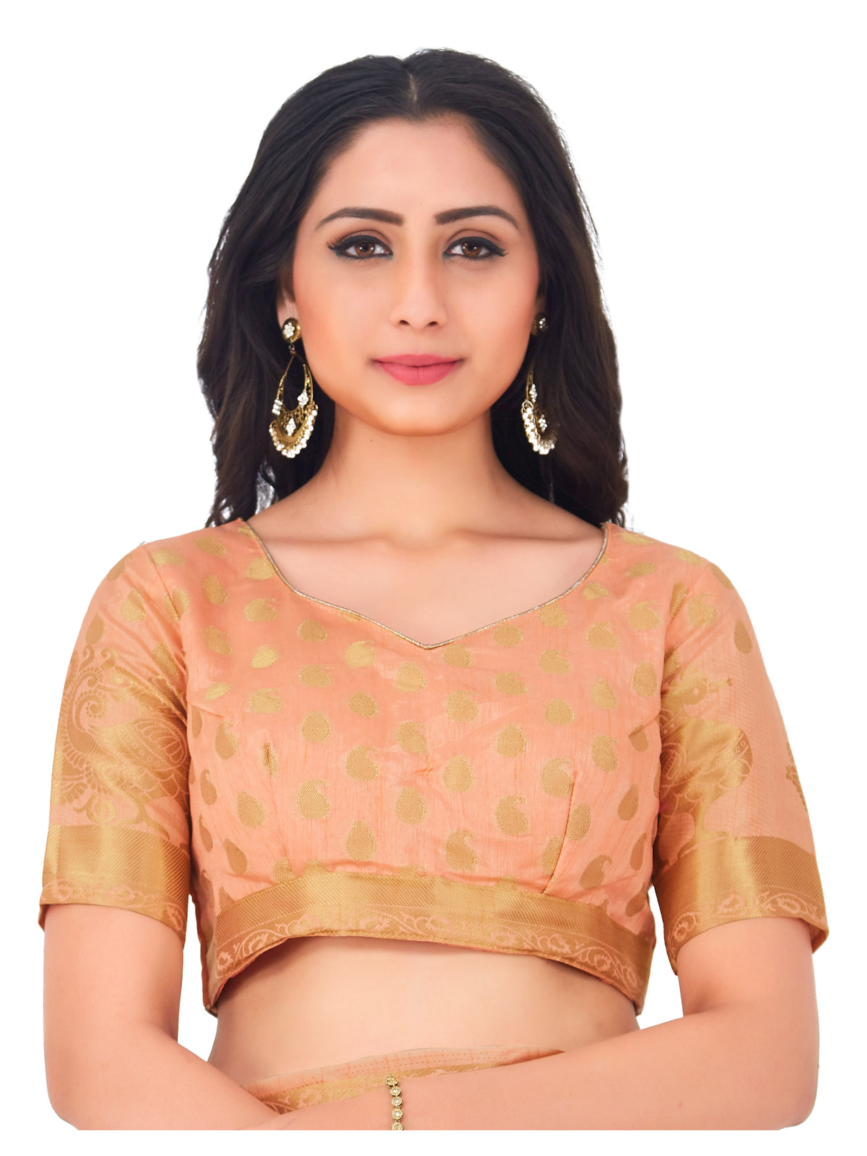 Mimosa Womens Art Silk Saree Kanjivaram Peach Color