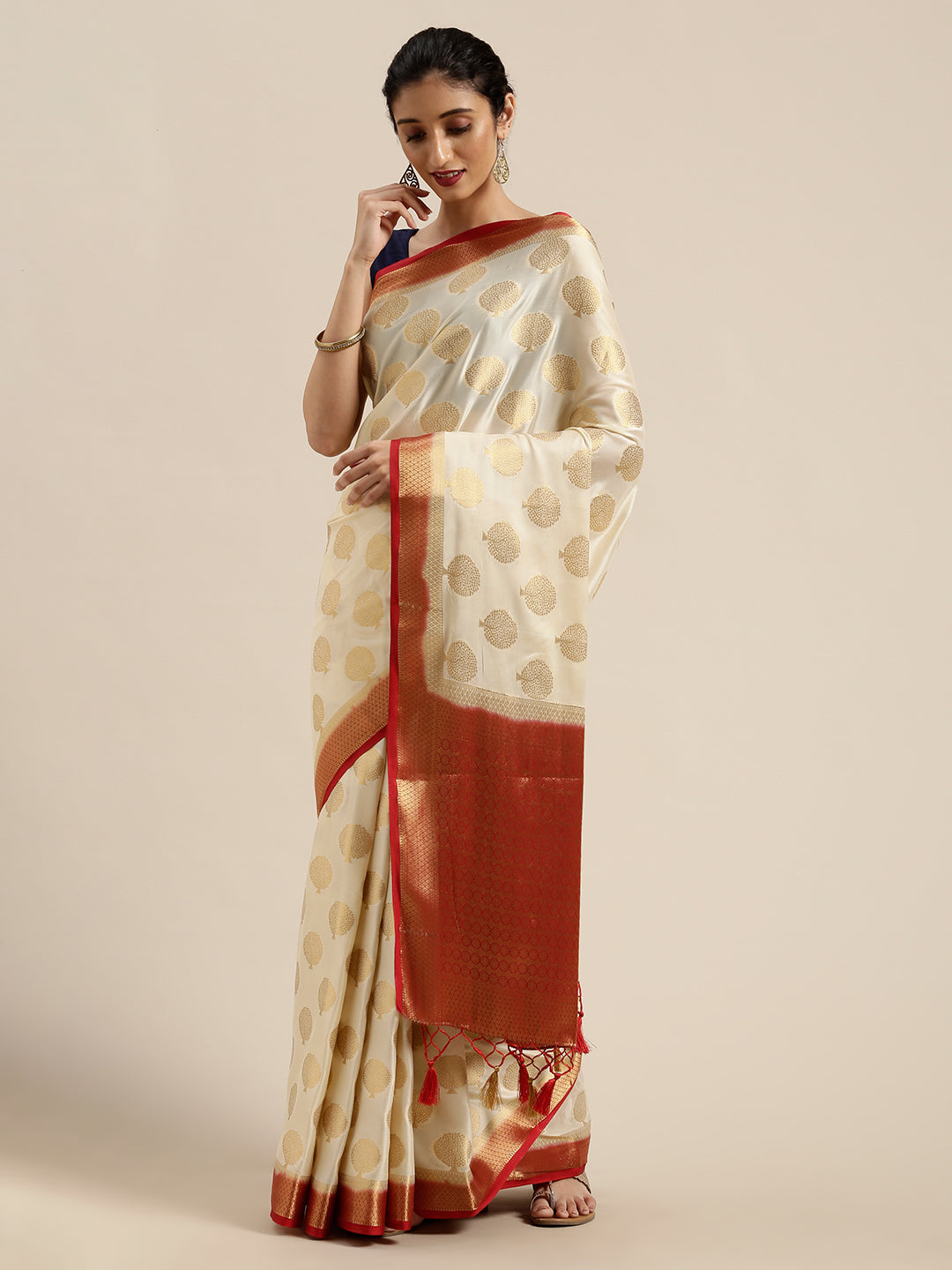 Mimosa Womens Crepe Saree Mysore Silk Halfwhite Color