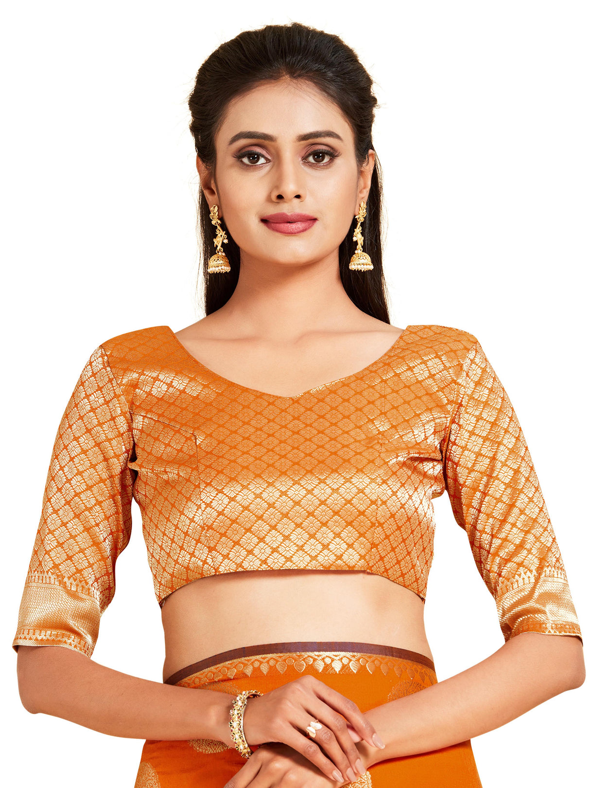 Mimosa Womens Art Silk Saree Kanjivaram Orange Color