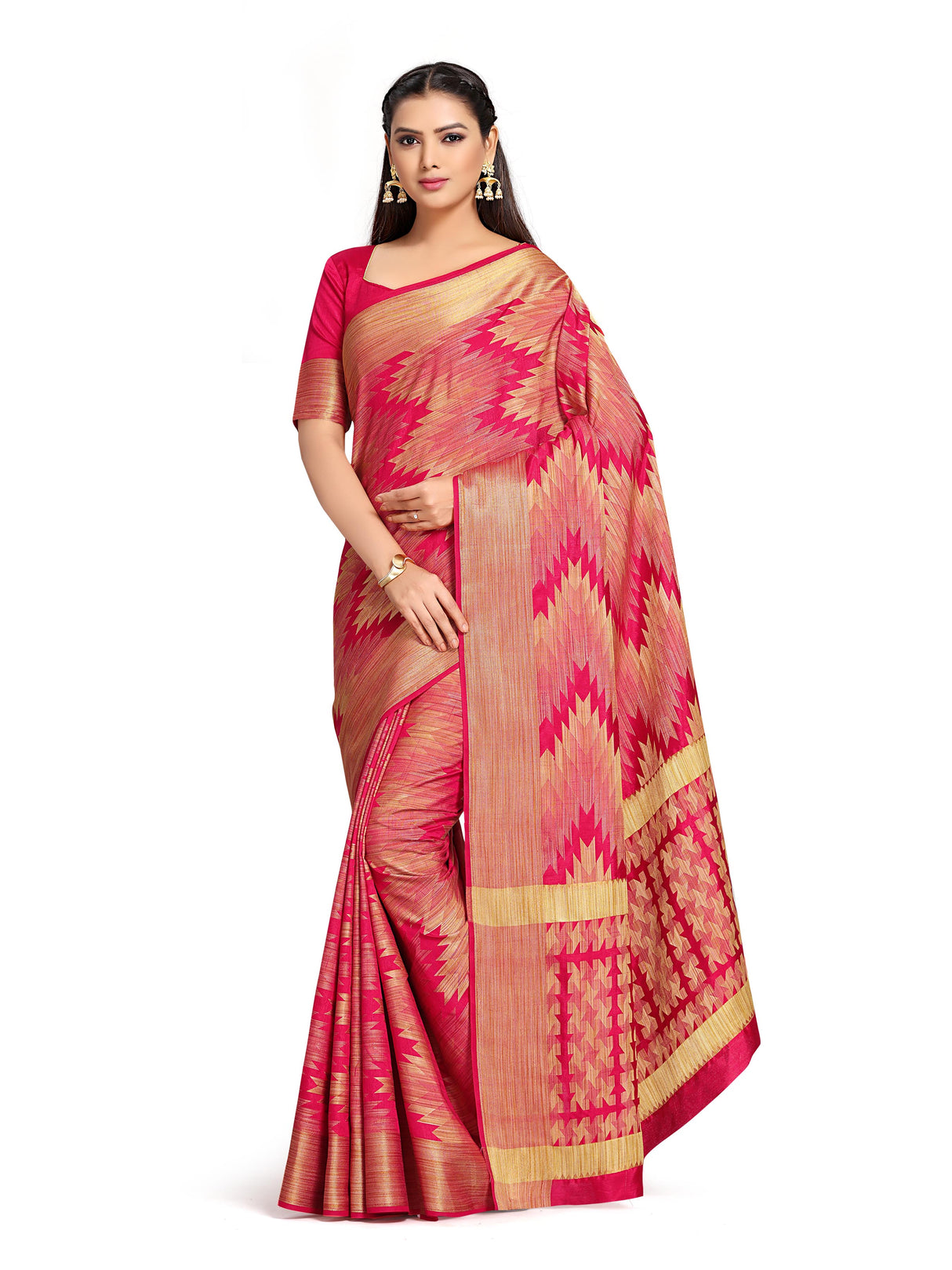 Mimosa Womens Art Silk Saree Kanjivaram Strawberry Color