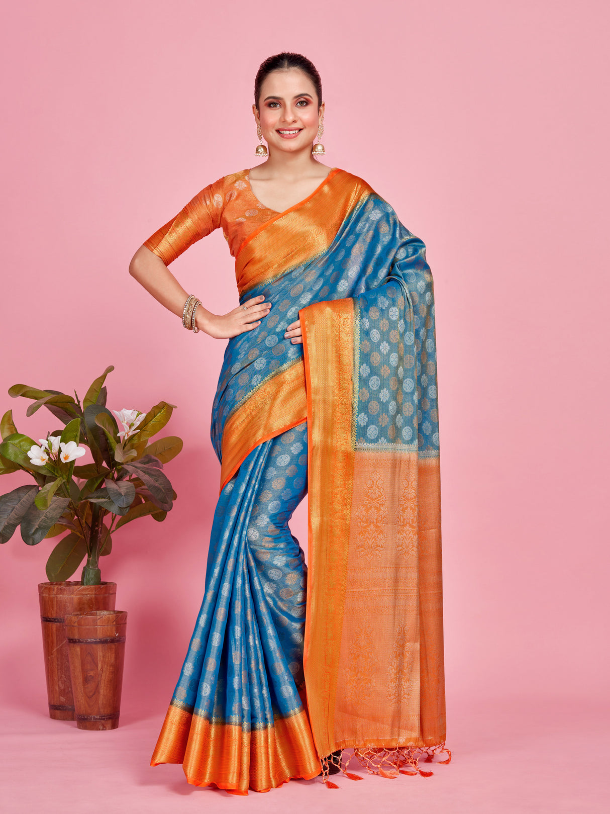 Mimosa Women's Woven Design Kanjivaram Style Art Silk Saree With Blouse Piece : SA0000410ANFREE