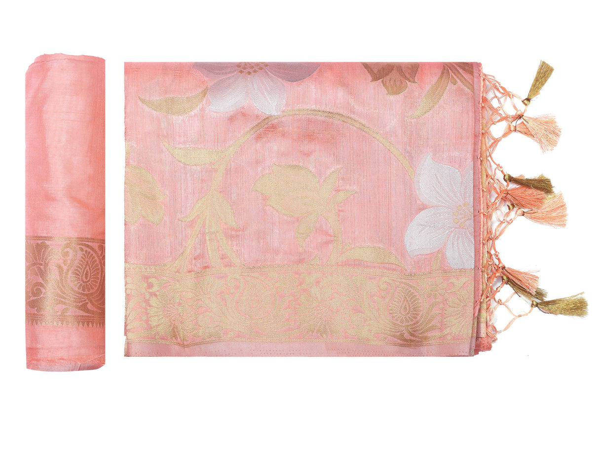 Mimosa Womens Art Silk Saree Kanjivaram Peach Color