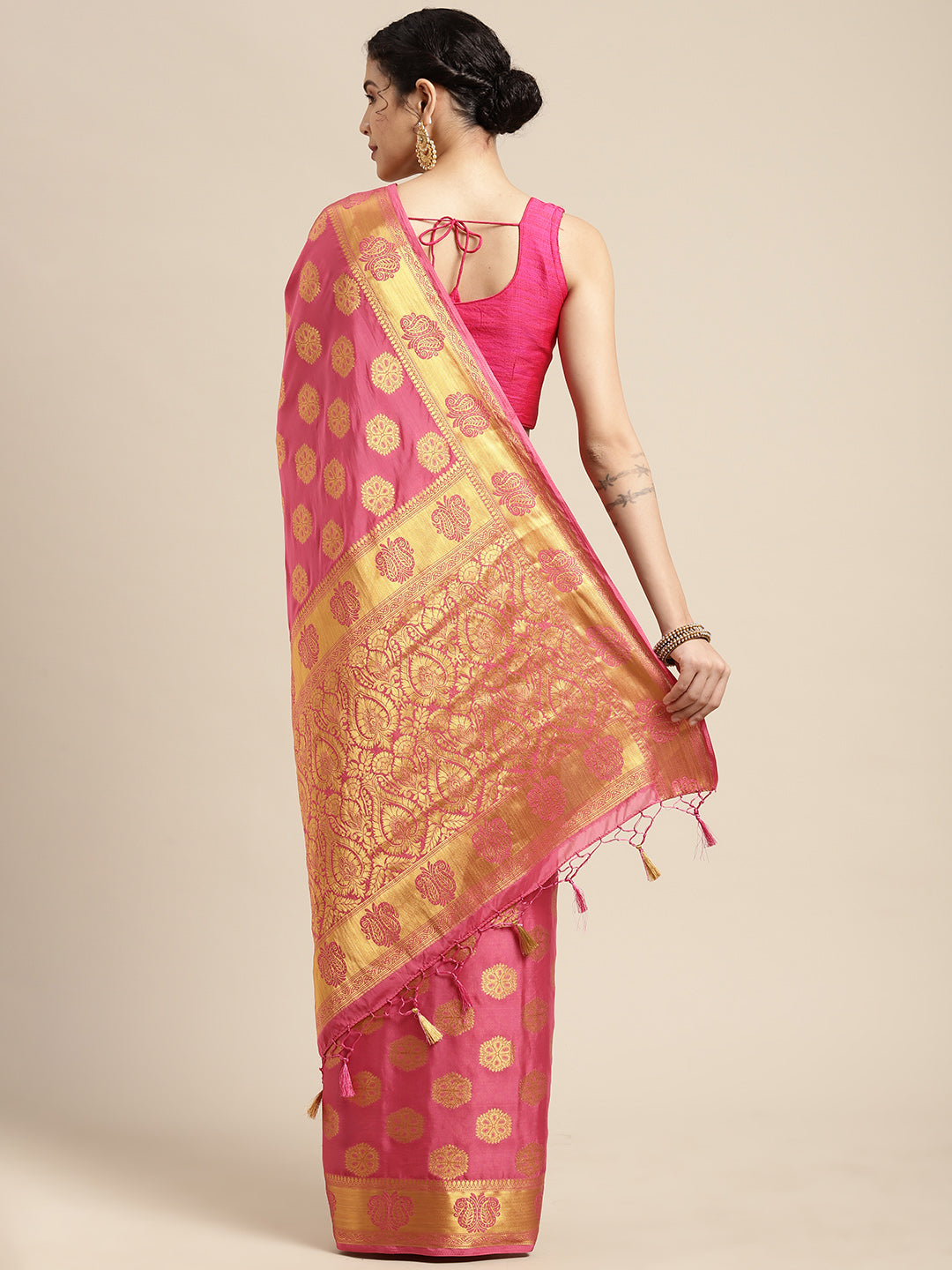 Mimosa Womens Crepe Saree Mysore Silk Gajjari Color